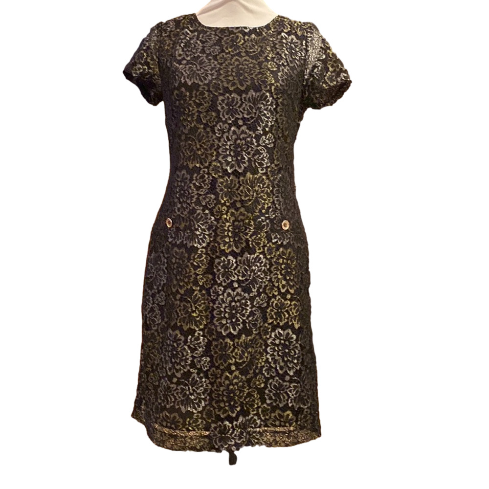 Tommy Hilfiger black lace dress metallic floral size 8